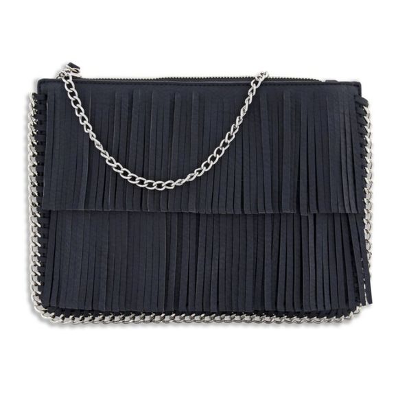 *NEW* Chico's Black & Silver Jubilee Fringe Crossbody Clutch - Picture 2 of 10